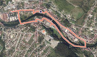 Vue aérienne de la balade « Balade urbaine au fil de la Loue » avec son tracé