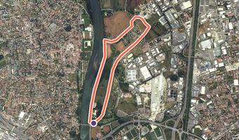 Vue aérienne de la balade « Boucle Garonne Jardins - courte » avec son tracé