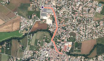 Vue aérienne de la balade « Chemin des commerces » avec son tracé