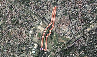 Vue aérienne de la balade « Circuit de la Passerelle de l'Ill à Mulhouse » avec son tracé