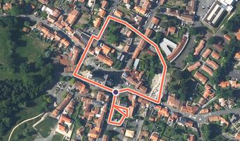 Vue aérienne de la balade « Circuit des jardins à la Haye Fouassière » avec son tracé