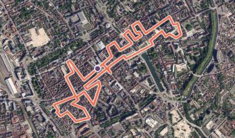 Vue aérienne de la balade « Circuit du coeur historique de Troyes » avec son tracé