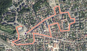 Vue aérienne de la balade « Circuit du patrimoine de Lutterbach » avec son tracé
