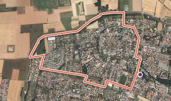 Vue aérienne de la balade « De la ville aux champs » avec son tracé